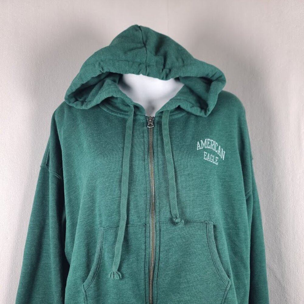 American Eagle Outfitters Women's Green Fleece Full Zip Casual Hoodie Size L - Picture 2 of 10